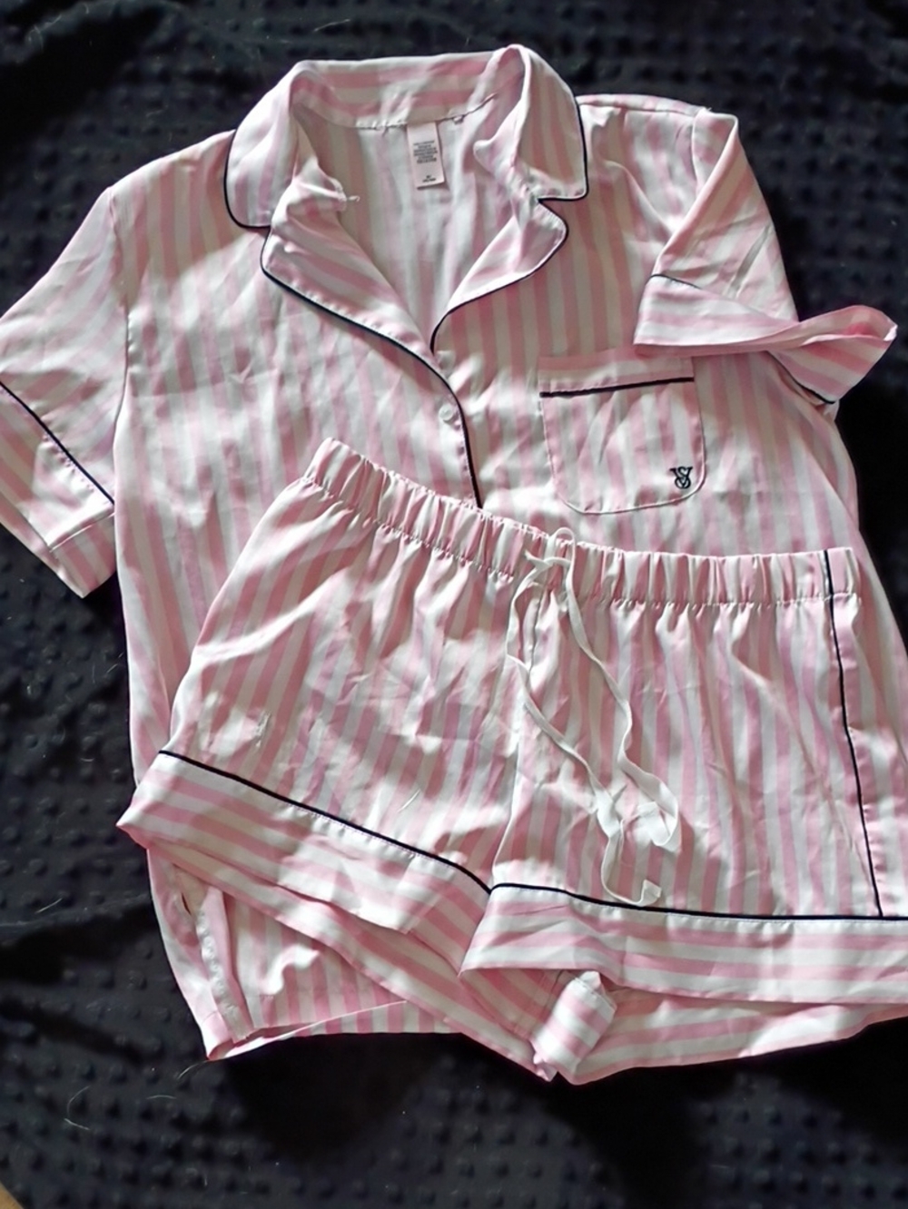 Women's Victoria Secret Pink Stripe Short Pajama Set - Classic Piped Sleepwear